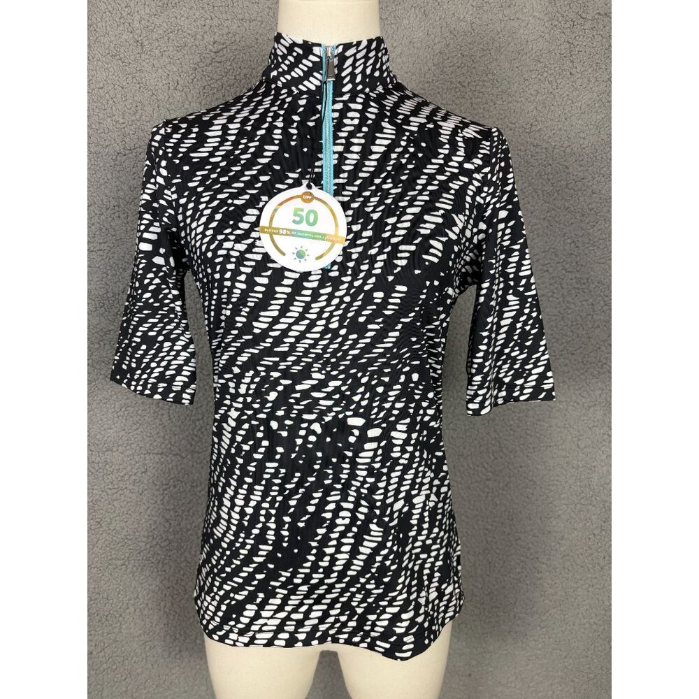 Tail Women's Golf/Tennis Polo Shirt Graphic Print 1/4 Zip Black/White XS NWT's